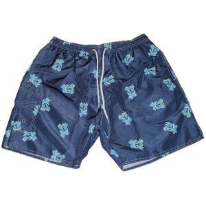 Men's Swim Trunks Shorts Quick Dry 7" Mesh Lining Palm Trees Dark Blue Medium